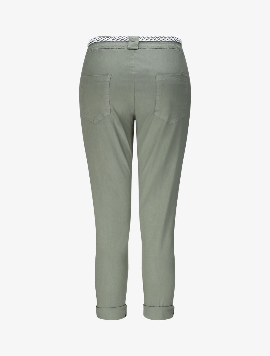 Pantalon droit à taille haute élastiquée - Kaki - 2