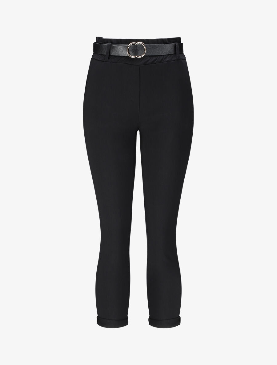 Pantalon paper bag uni avec ceinture Noir Inspee