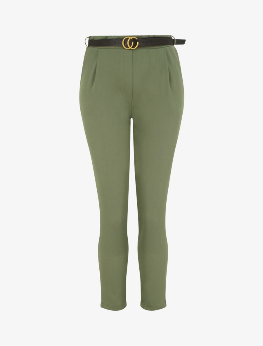 Pantalon à pince avec ceinture - Kaki - 1