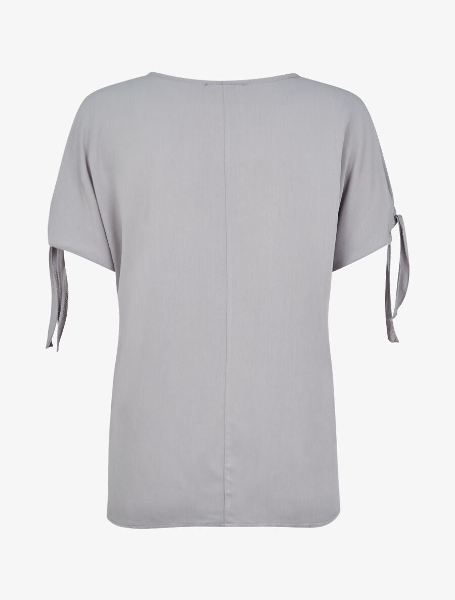 Top oversize à manches courtes à liens à nouer - Gris clair - 2