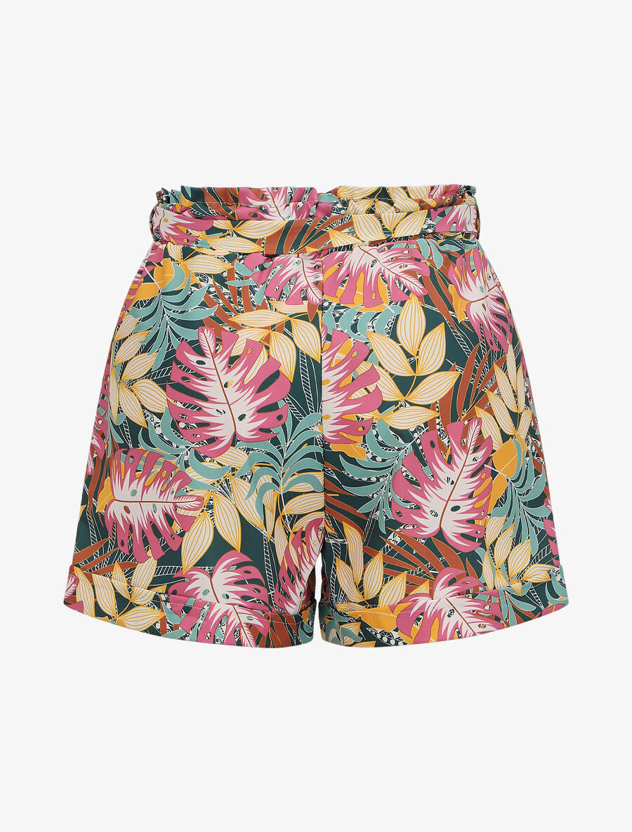 Short imprimé feuilles tropicales à revers - Vert sapin - 2