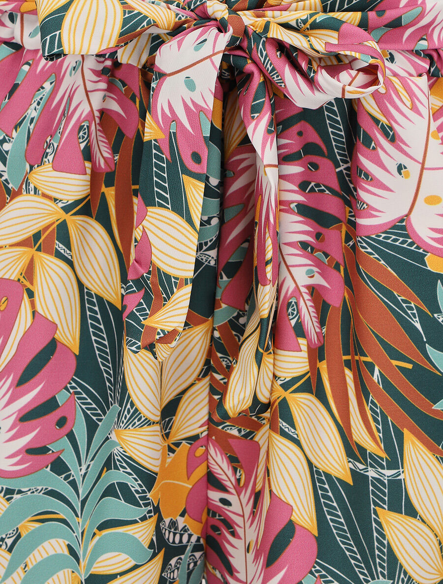 Short imprimé feuilles tropicales à revers - Vert sapin - 3