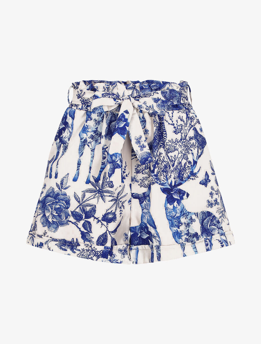 Short imprimé fleuri et animal à revers - Bleu roi - 1