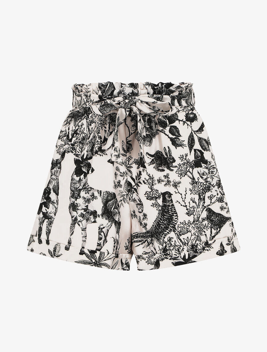 Short imprimé fleuri et animal à revers - Noir - 5