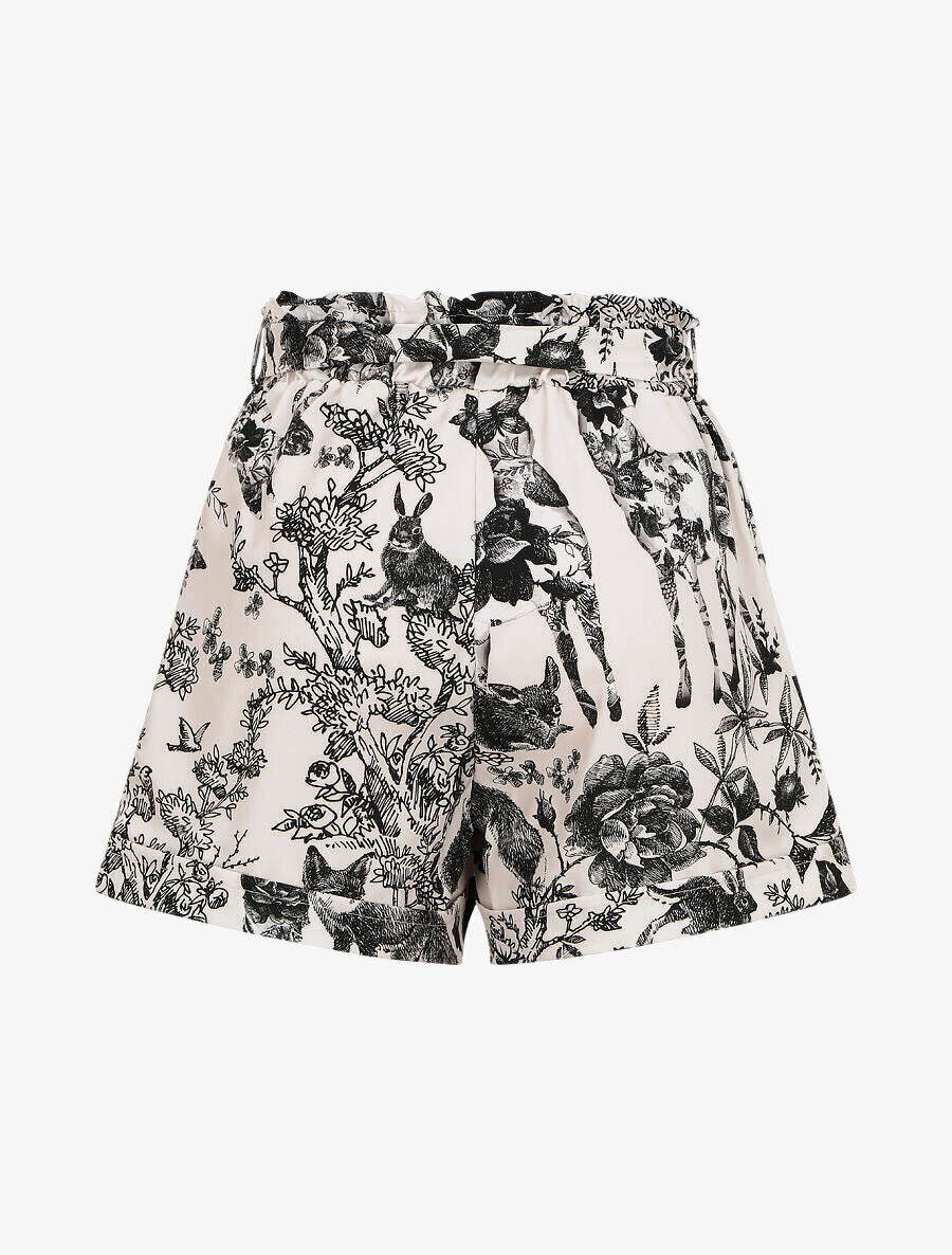 Short imprimé fleuri et animal à revers - Noir - 2