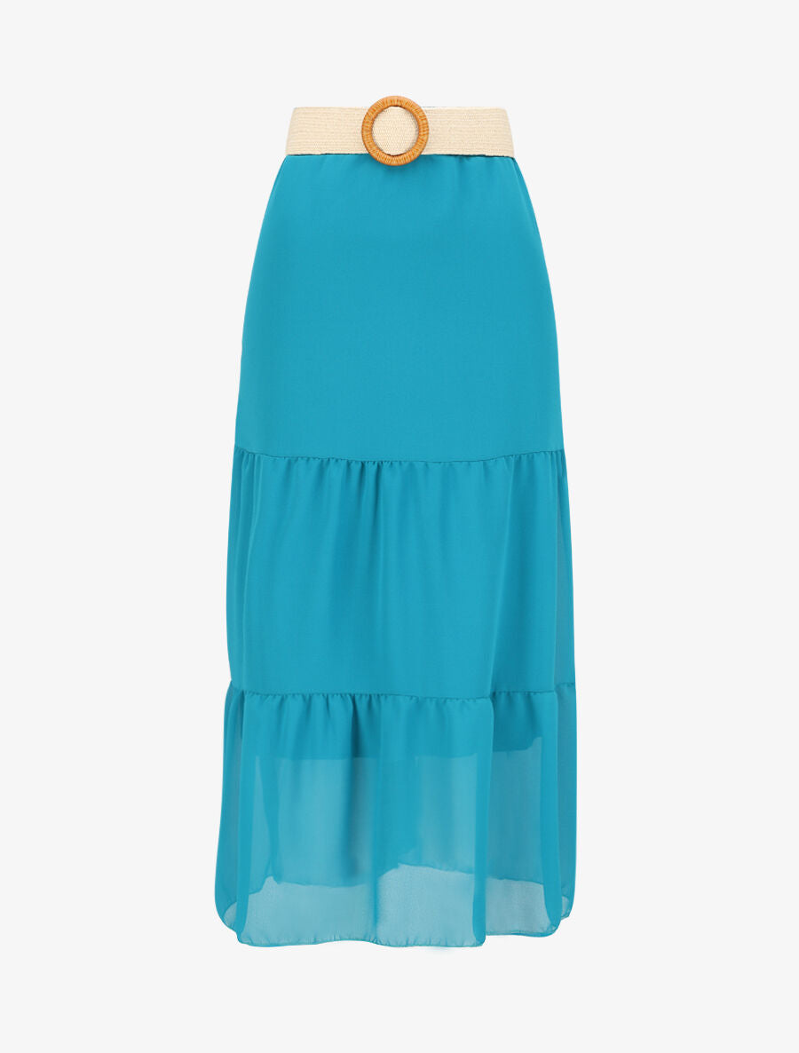 Jupe longue unie en voile - Bleu canard - 1