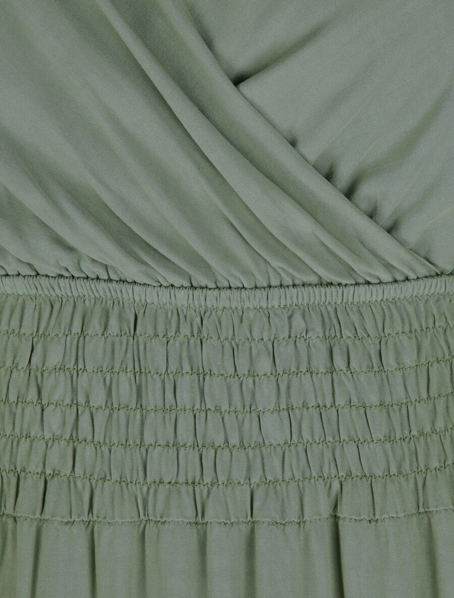 Robe longue empire unie à bretelles - Vert olive - 3