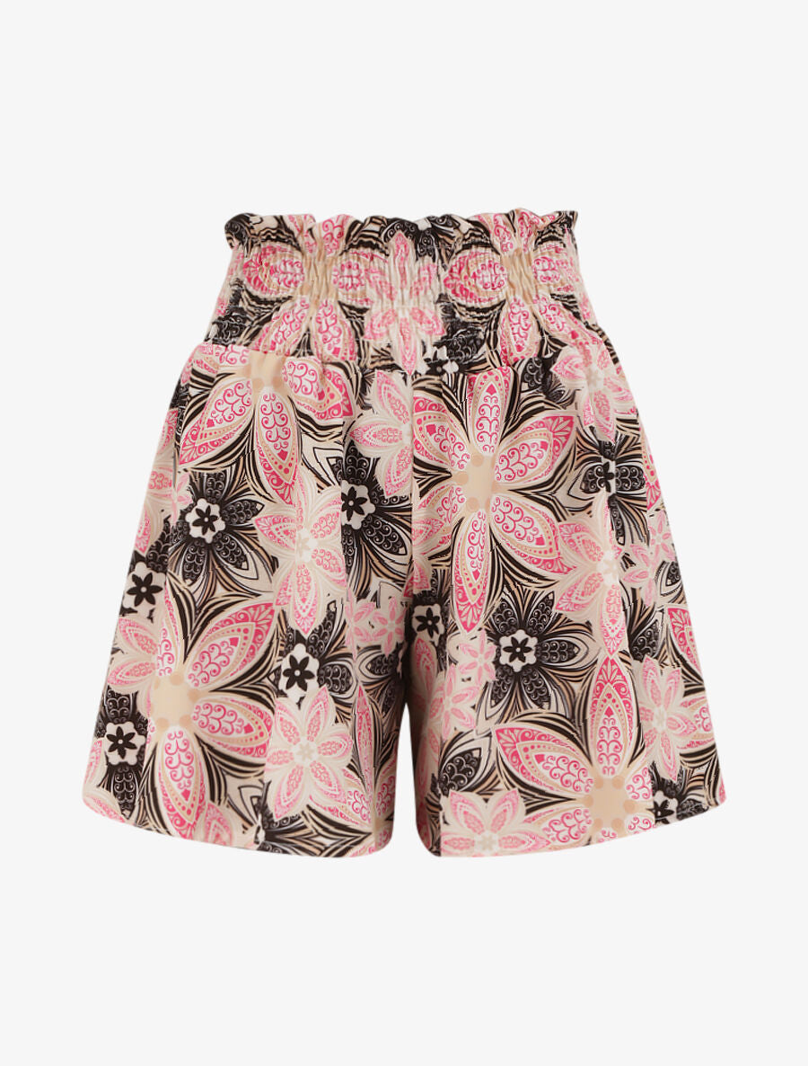 Short fluide évasé à imprimé fleurs stylisées - Noir - 5