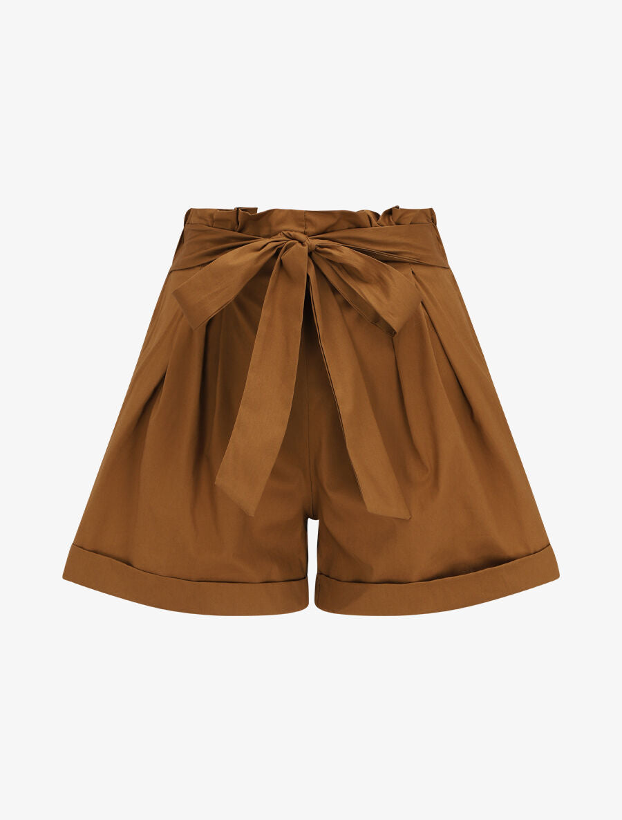 Short taille haute évasé à ourlet - Camel - 4