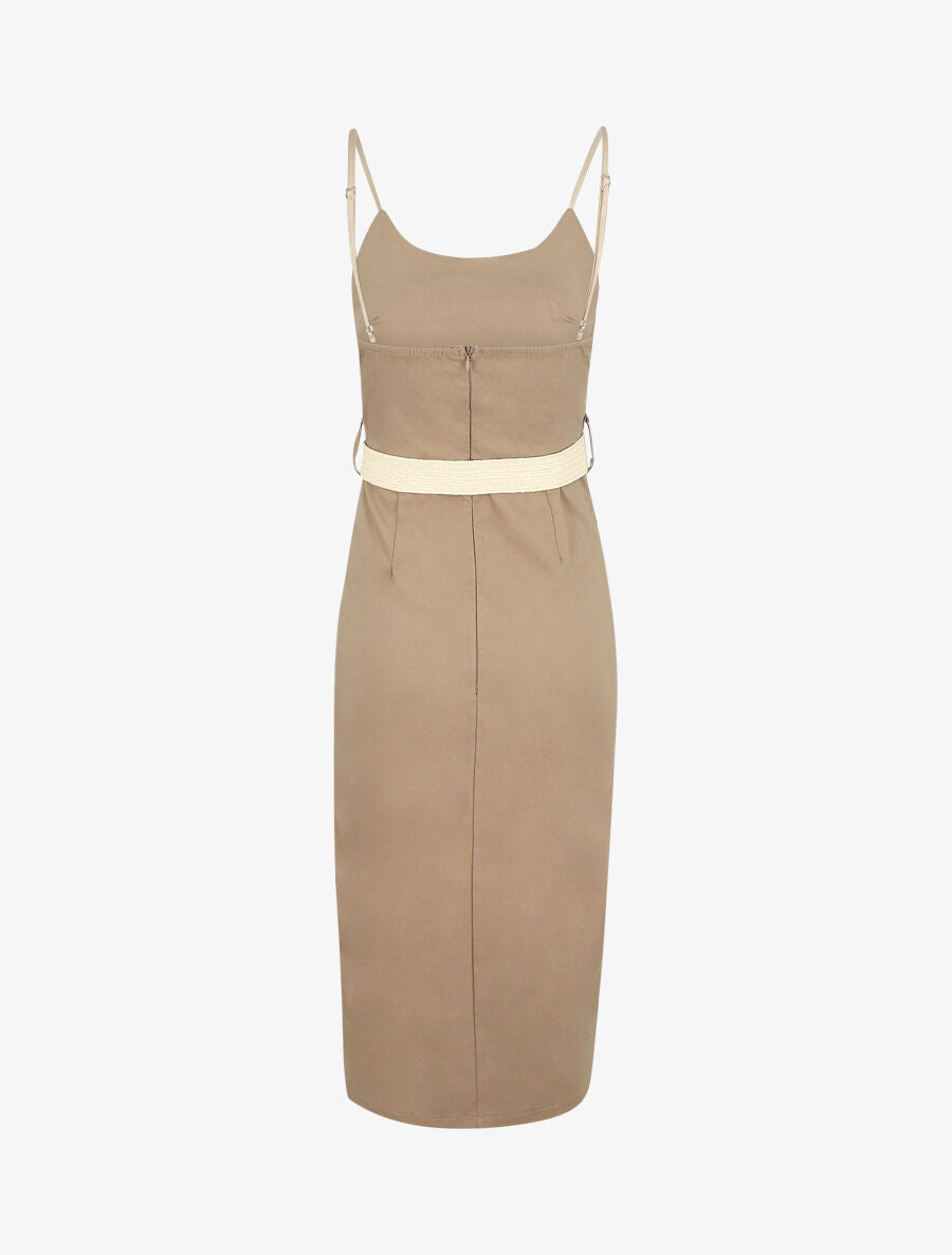 Robe mi-longue fendue - Camel - 2