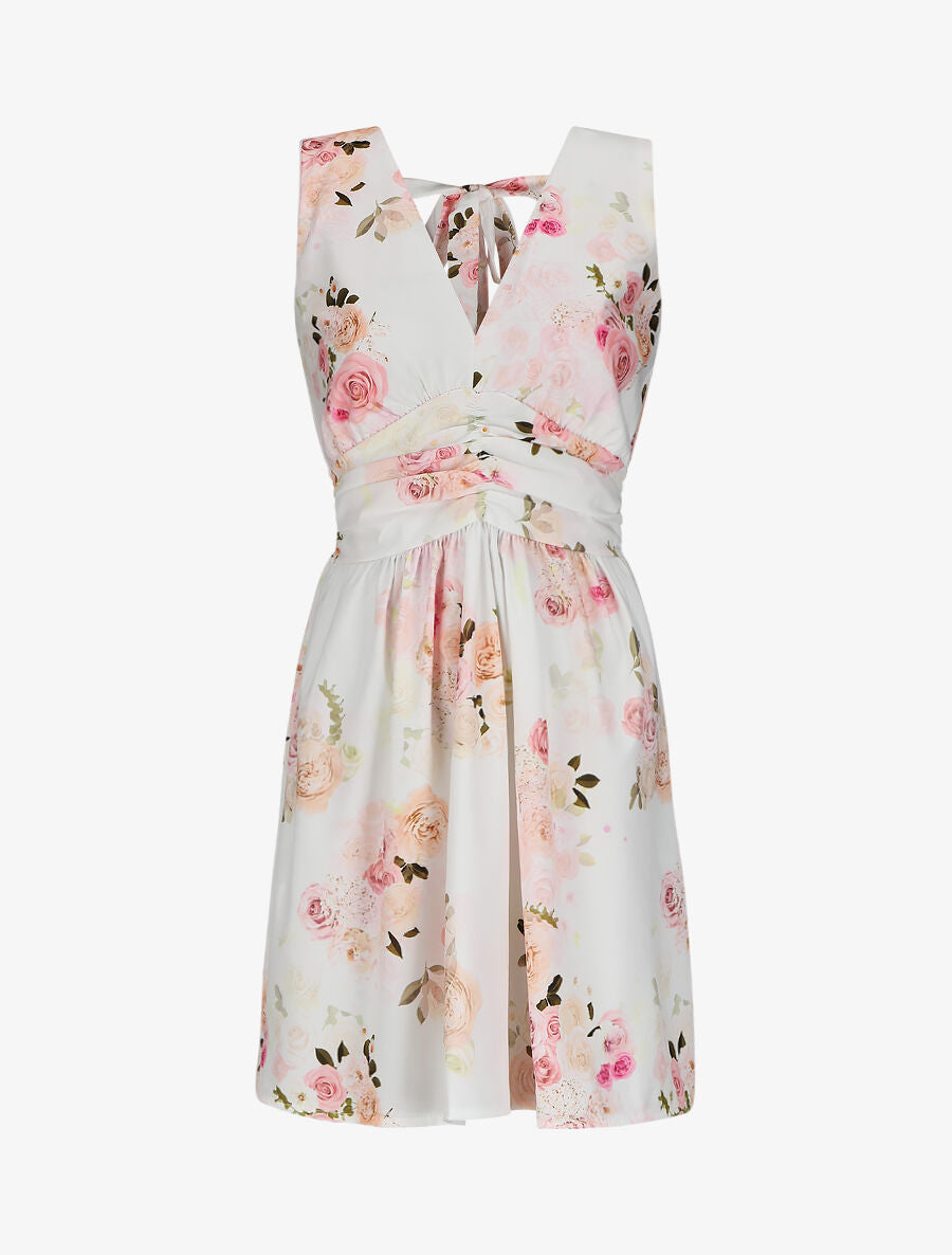 Robe col V à imprimé floral - Blanc - 1