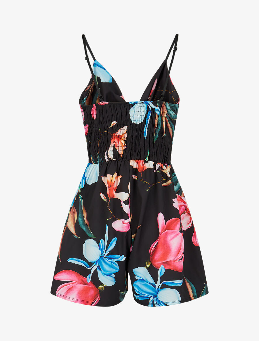 Combishort à imprimé floral - Noir - 2