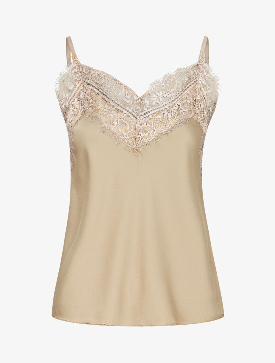 Caraco satiné à dentelle - Beige - 1