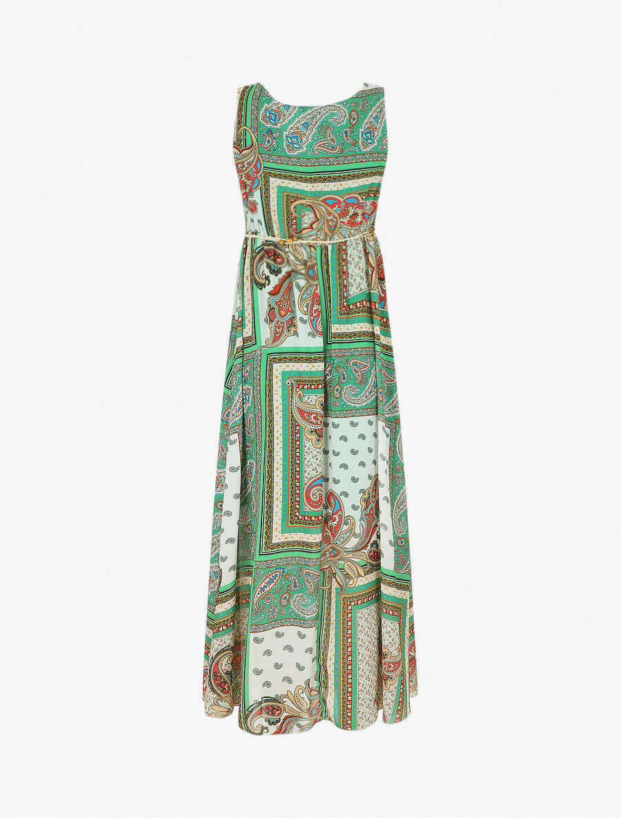 Robe longue col bénitier imprimé cachemire - Vert - 3