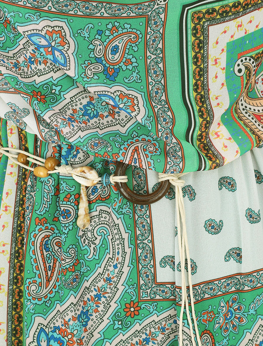 Robe longue col bénitier imprimé cachemire - Vert - 4