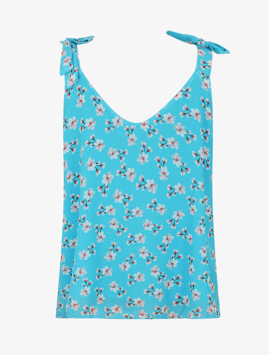 Blouse imprimé fleuri à bretelles - Bleu ciel - 2