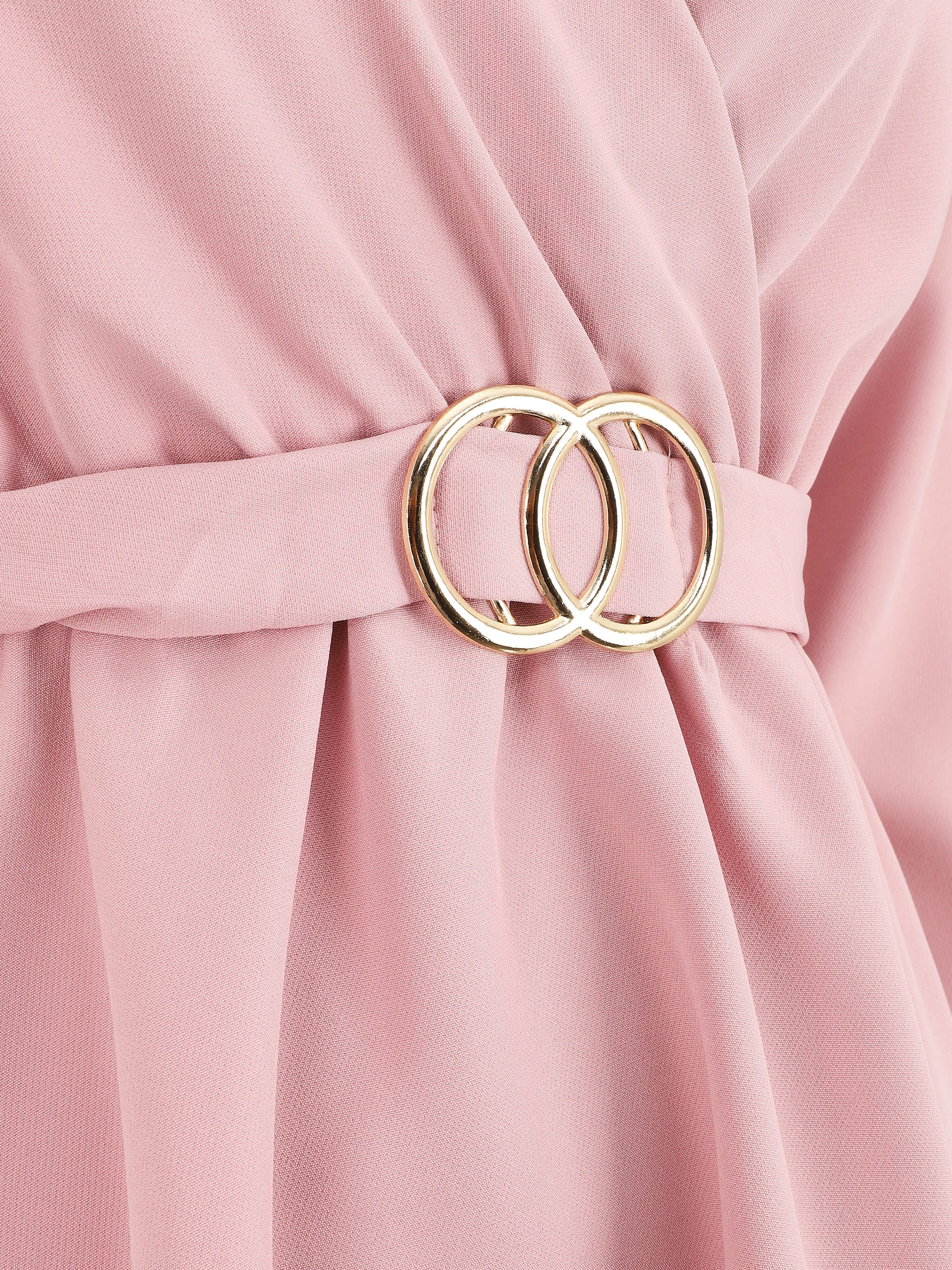 Robe uni à col cache-coeur - Rose poudré - 3