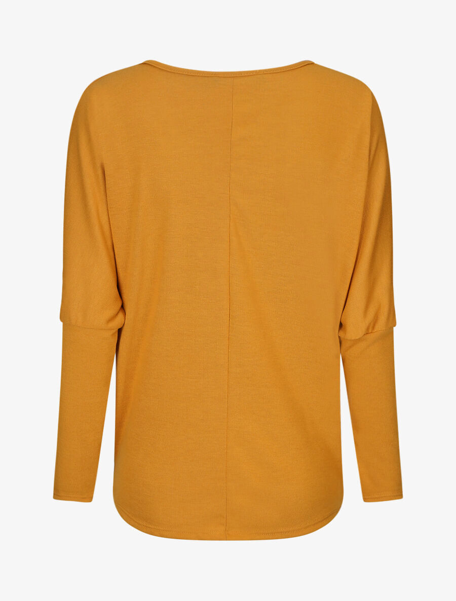 Pull ample à motif plumes irisées - Moutarde - 2