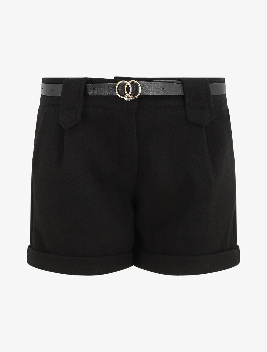 Short uni droit en laine mélangée - Noir - 4