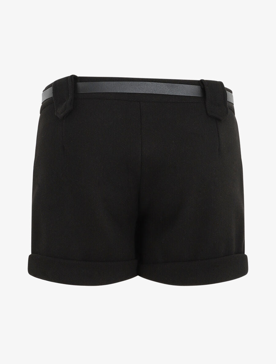Short uni droit en laine mélangée - Noir - 2