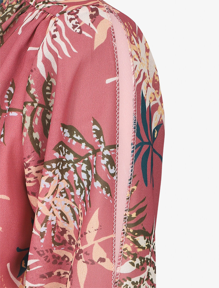 Robe fourreau à buste imprimé feuillage - Vieux rose - 3
