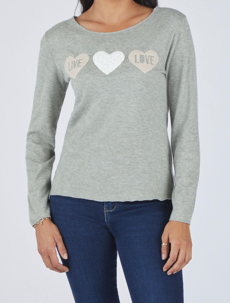 Pull floqué en laine mélangée - Vert olive - 4