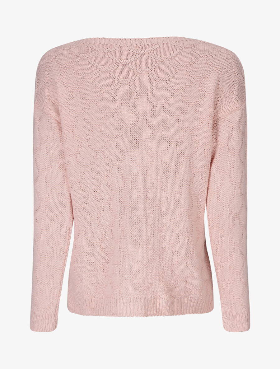Pull uni en maille et col bateau - Rose - 2