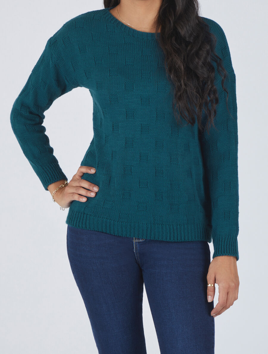 Pull classique à imprimé effet damier - Bleu canard - 4