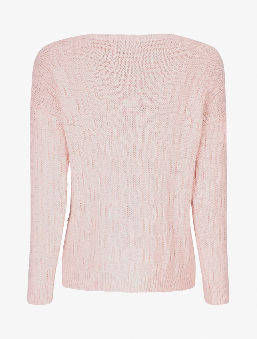 Pull uni en maille à imprimé graphique - Rose - 2
