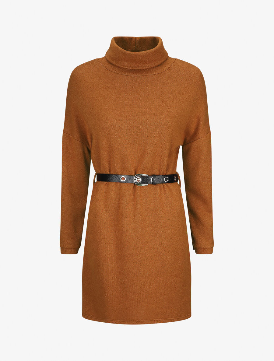 Robe pull à col roulé - Camel - 1