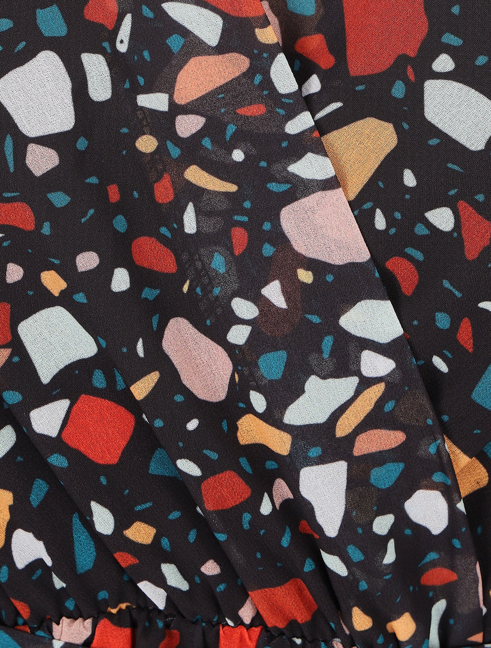 Robe cache-coeur à manches transparentes imprimé graphique - Noir - 3