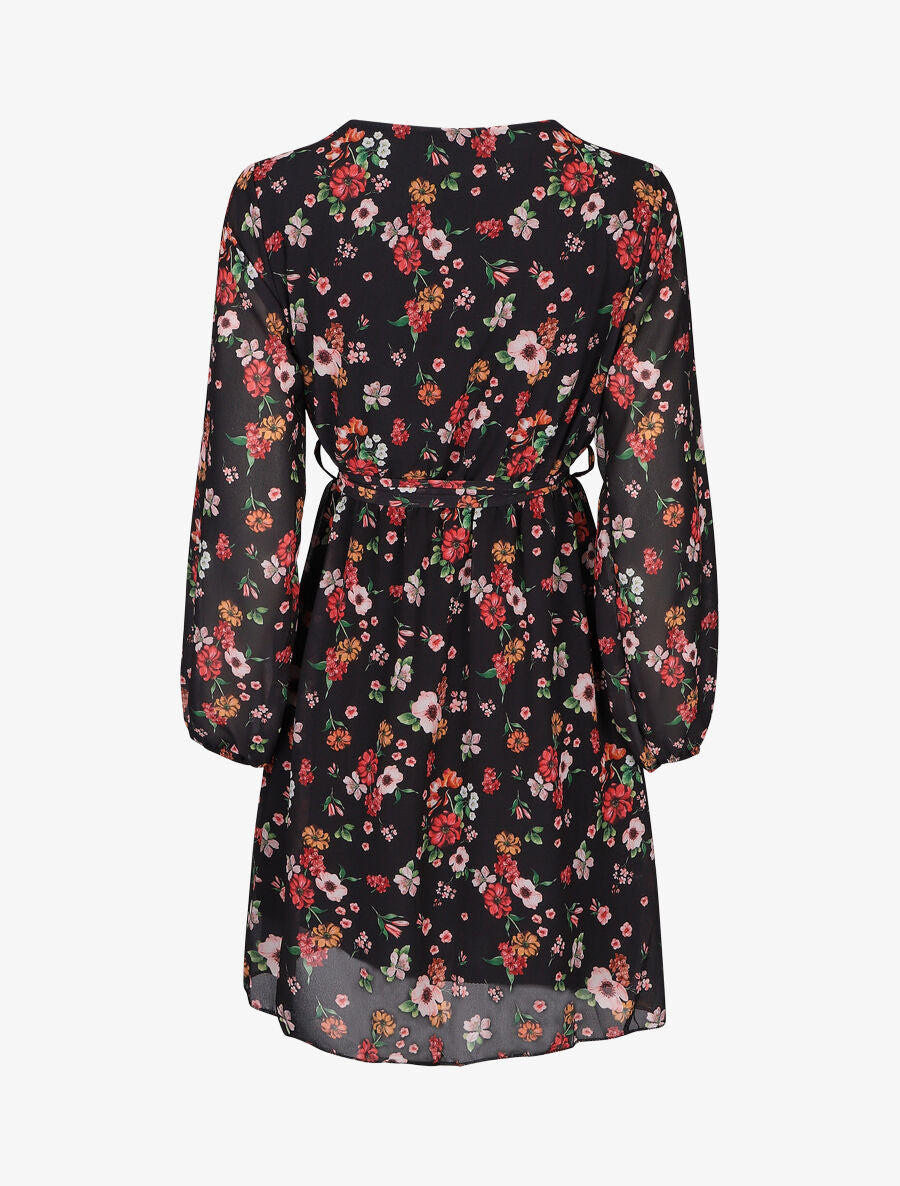 Robe mi-longue taille élastiquée imprimé petites fleurs - Noir - 2