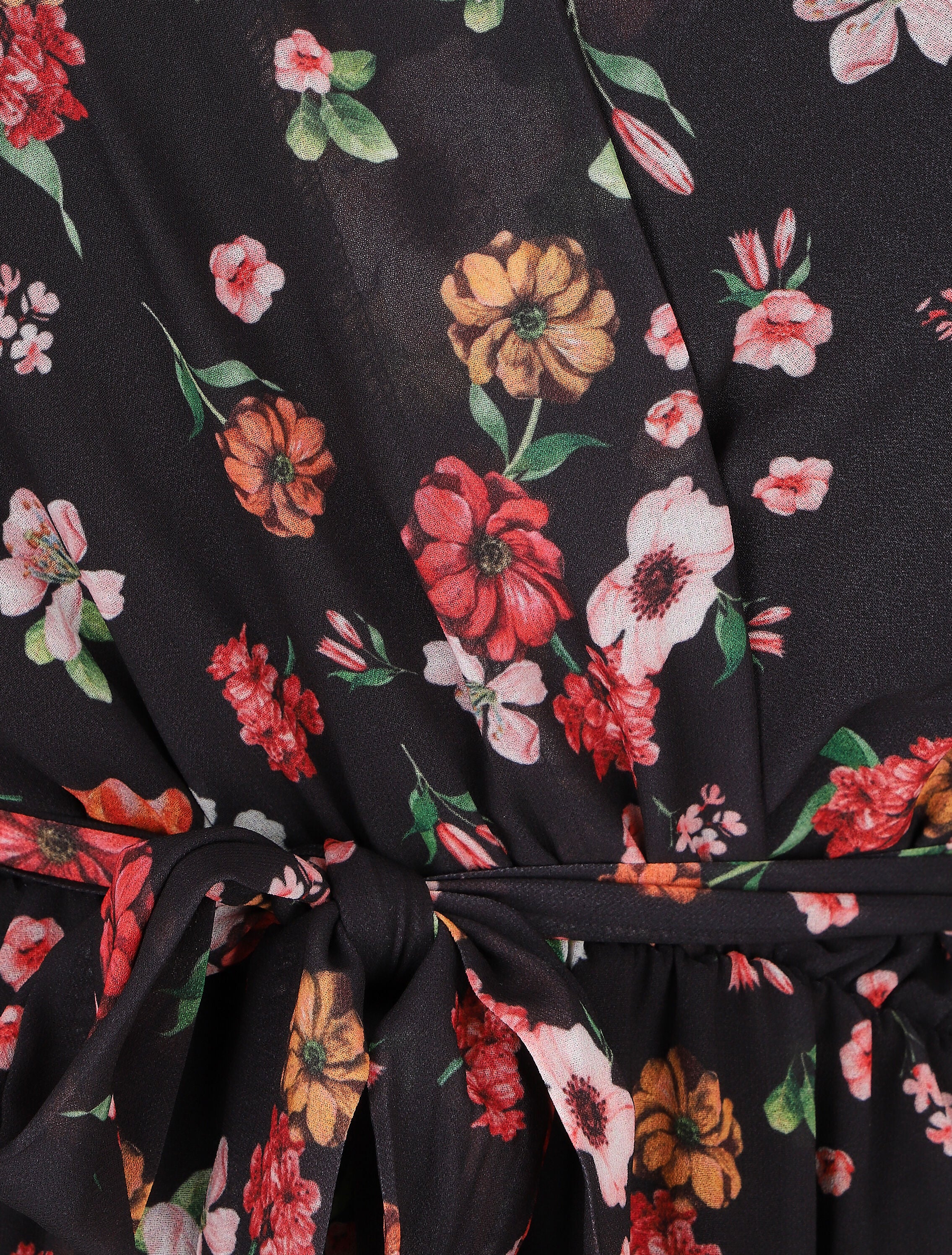 Robe mi-longue taille élastiquée imprimé petites fleurs - Noir - 3