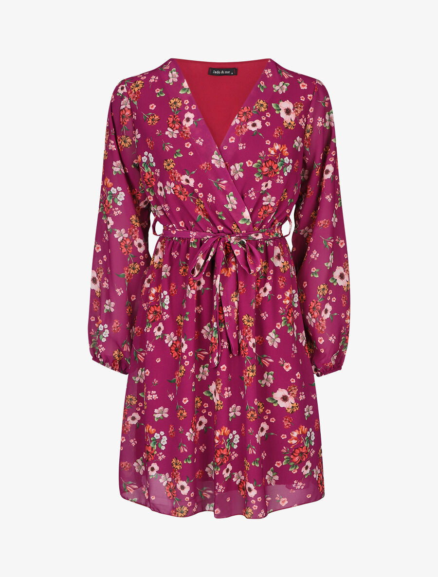 Robe mi-longue taille élastiquée imprimé petites fleurs - Mauve - 5