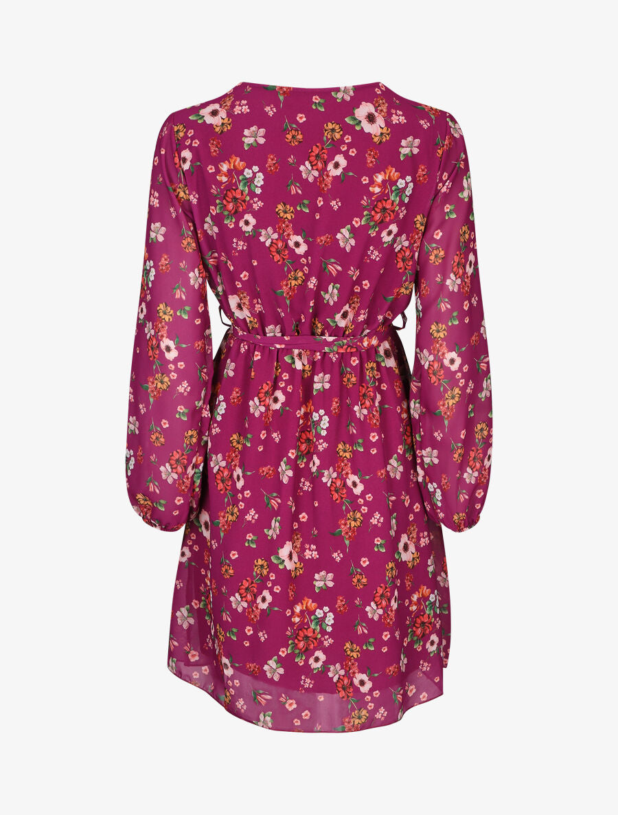 Robe mi-longue taille élastiquée imprimé petites fleurs - Mauve - 2