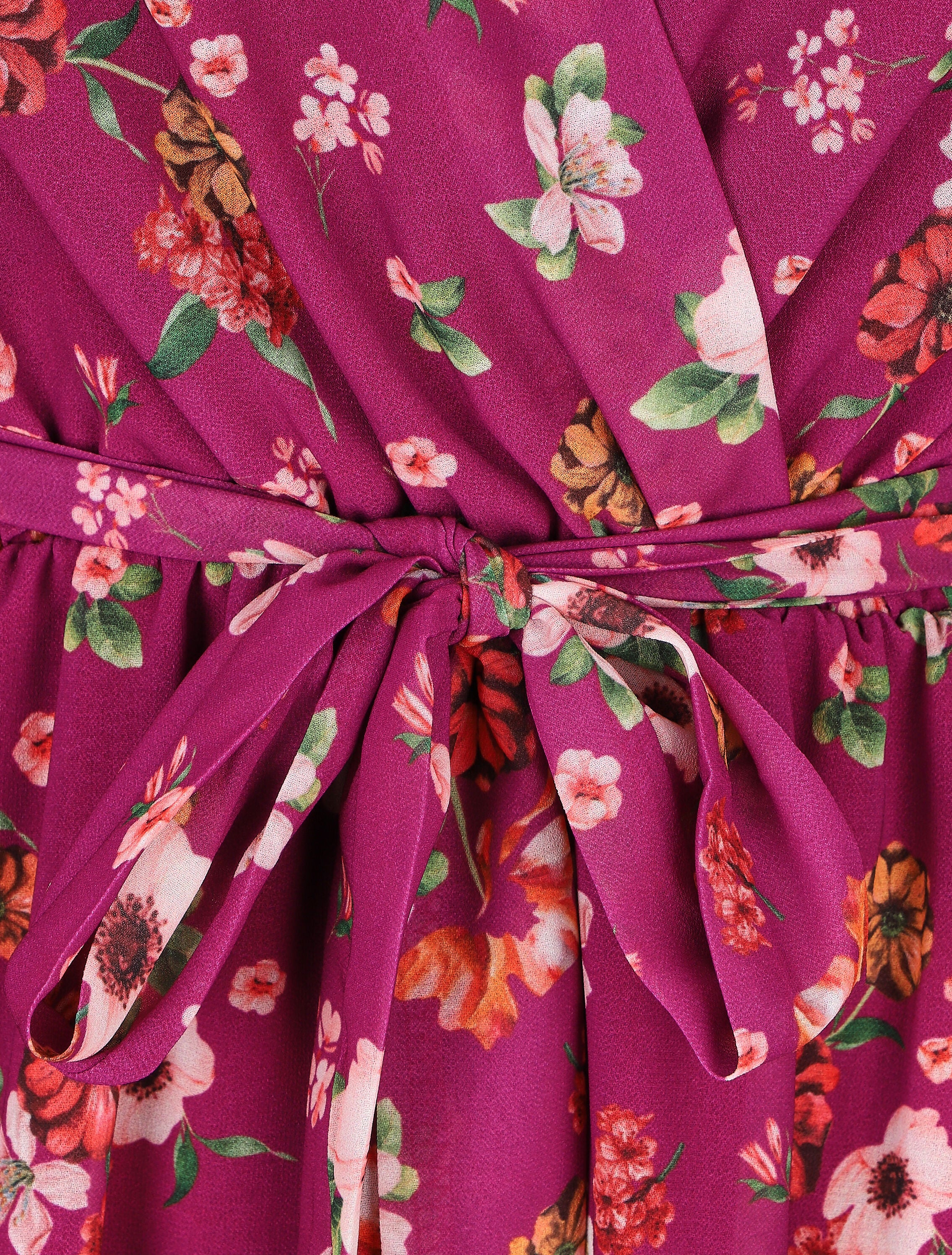 Robe mi-longue taille élastiquée imprimé petites fleurs - Mauve - 3