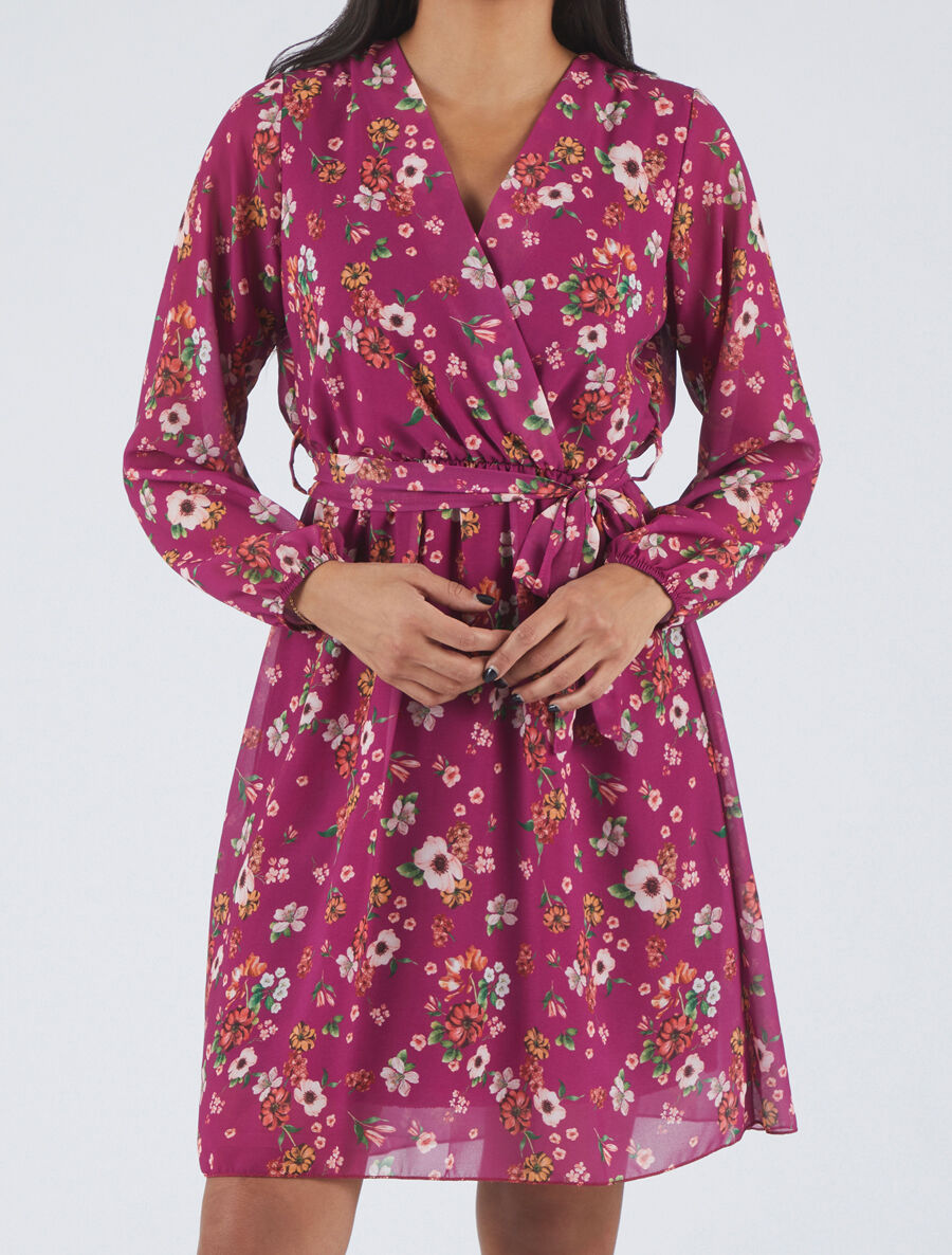 Robe mi-longue taille élastiquée imprimé petites fleurs - Mauve - 4