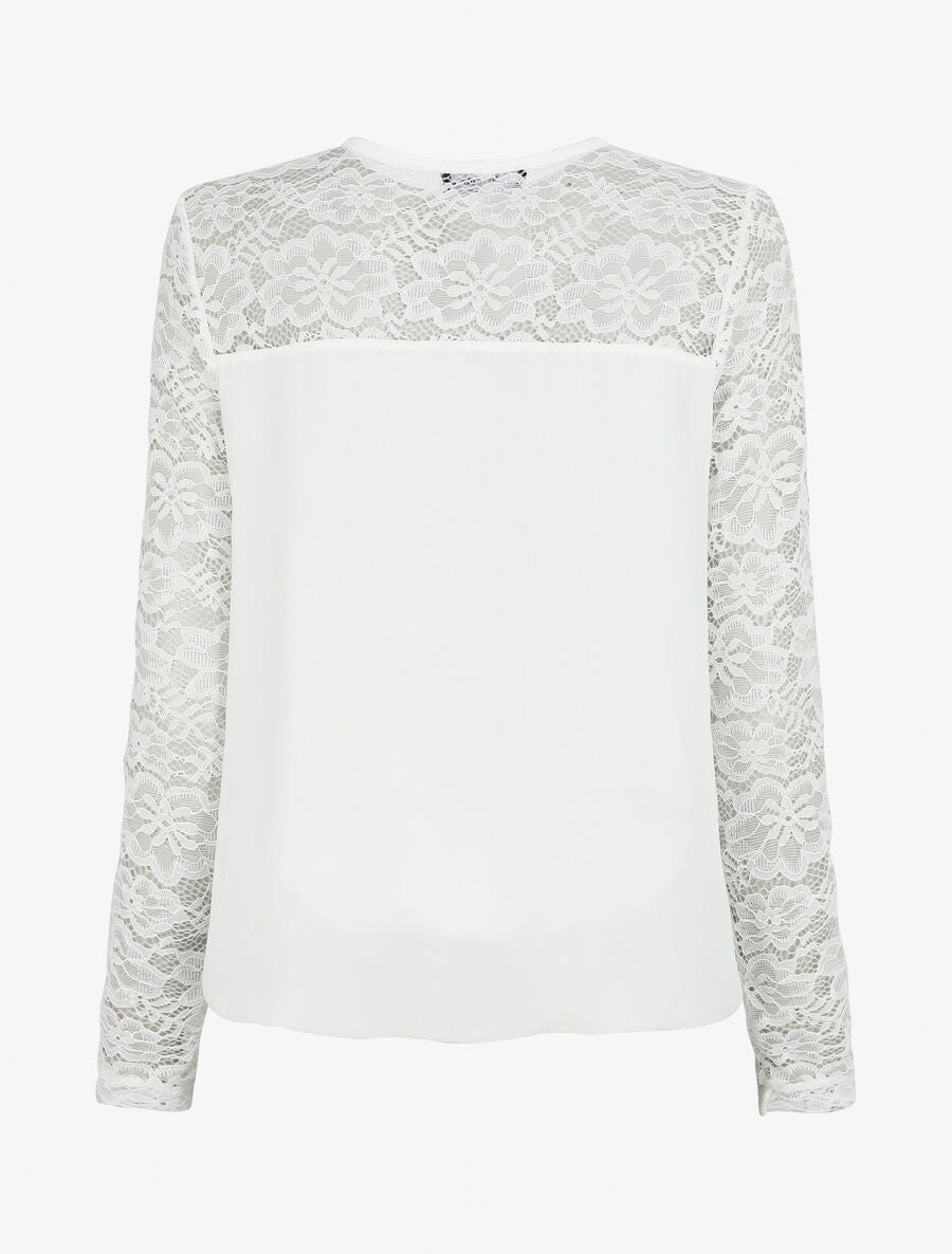 Top droit à manches en dentelle - Blanc - 2