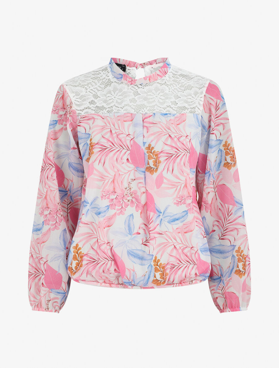 Blouse en voile imprimé tropical - Blanc - 1