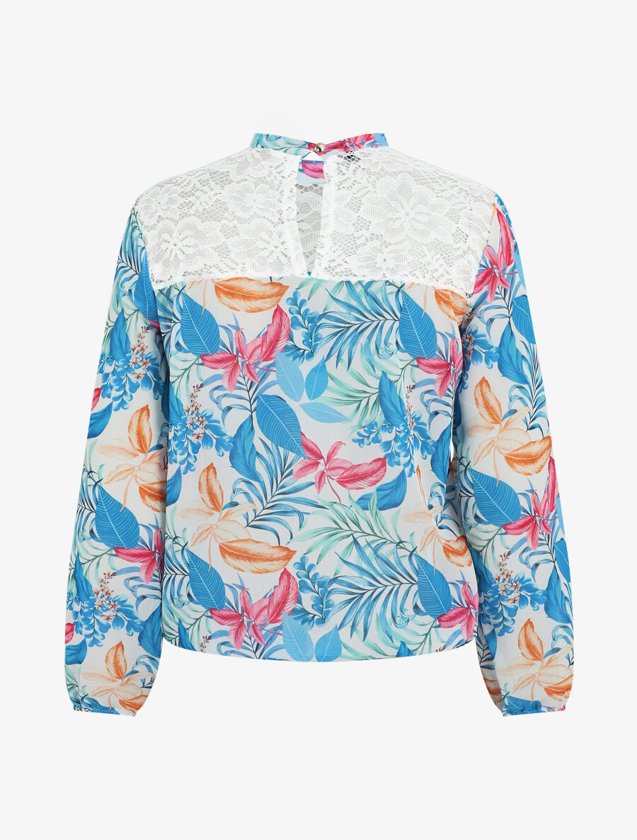 Blouse en voile imprimé tropical - Bleu ciel - 2