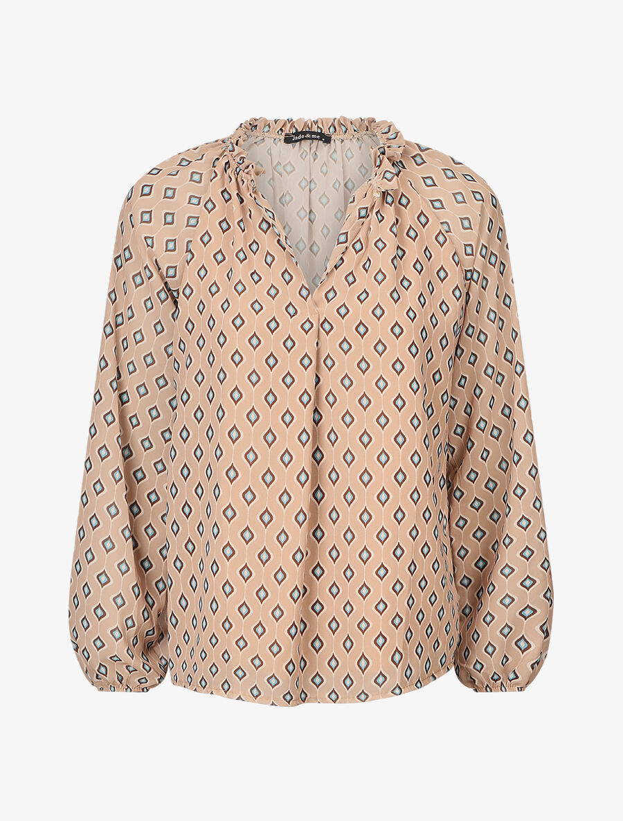 Blouse vaporeuse à imprimé rétro - Beige - 1