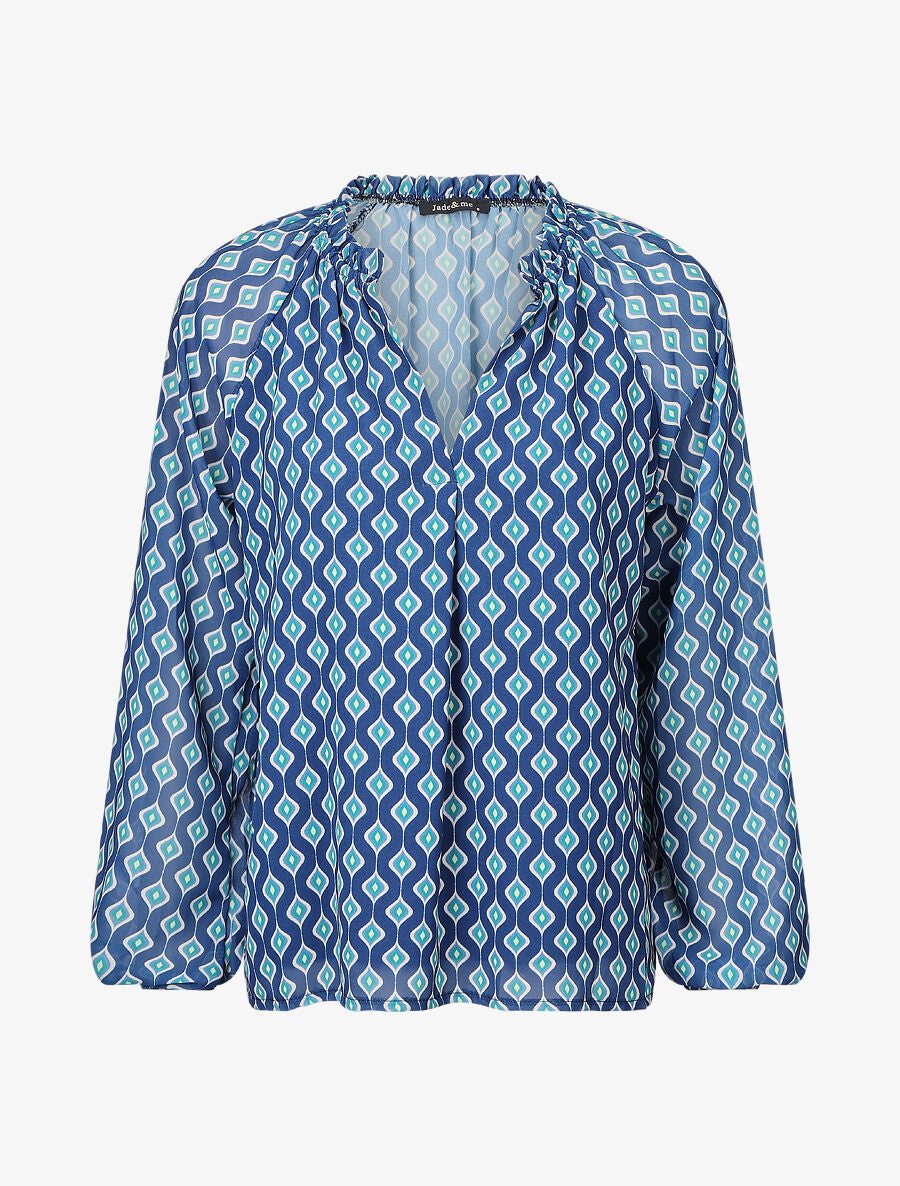 Blouse vaporeuse à imprimé rétro - Marine - 1