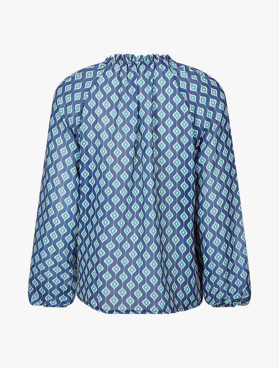 Blouse vaporeuse à imprimé rétro - Marine - 2
