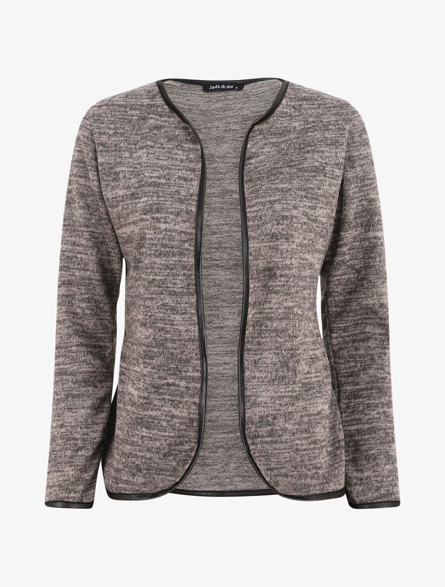 Gilet chiné à liseré texturé - Taupe - 5