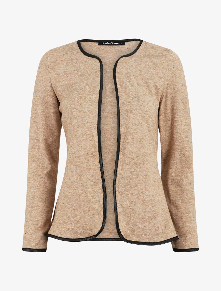 Gilet uni à liseré texturé - Beige - 5