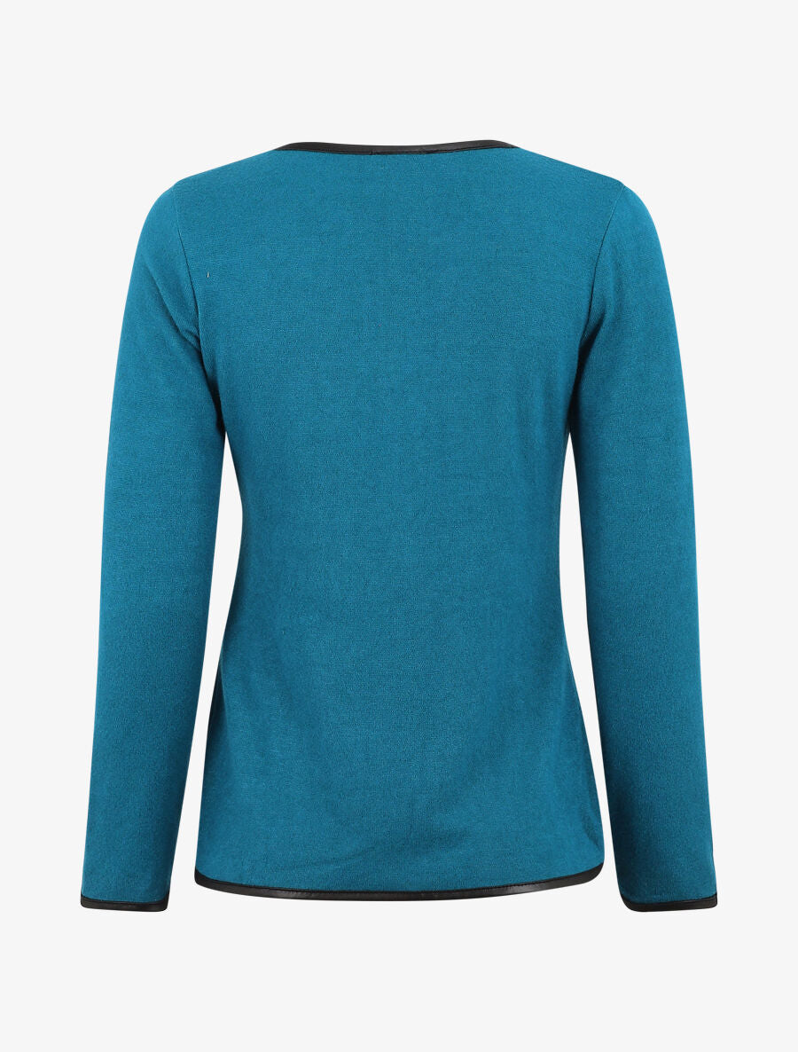 Gilet uni à liseré texturé - Bleu canard - 2