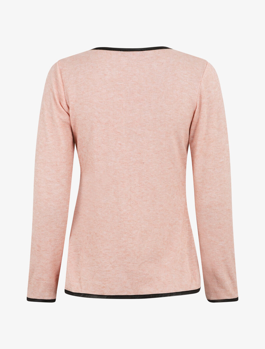 Gilet uni à liseré texturé - Rose poudré - 2