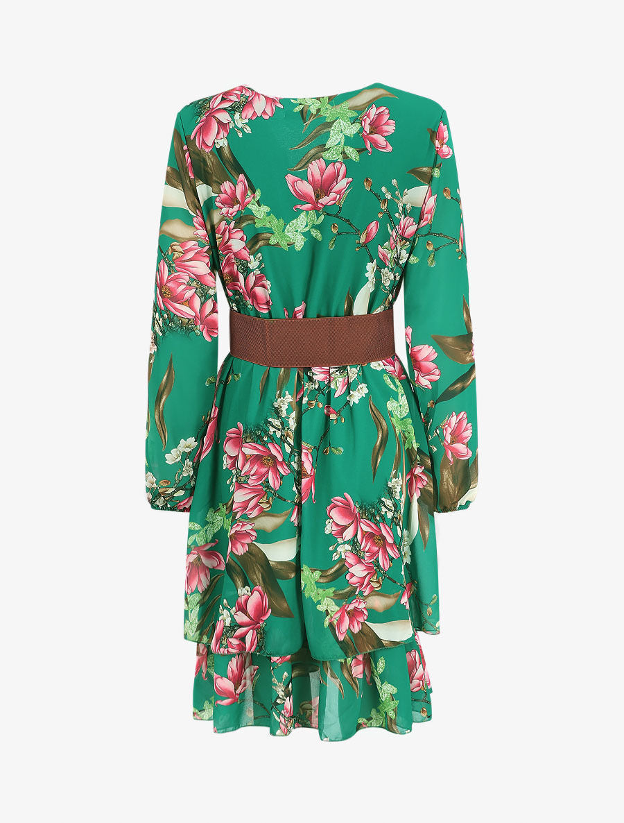 Robe col cache-coeur imprimé floral - Vert - 2