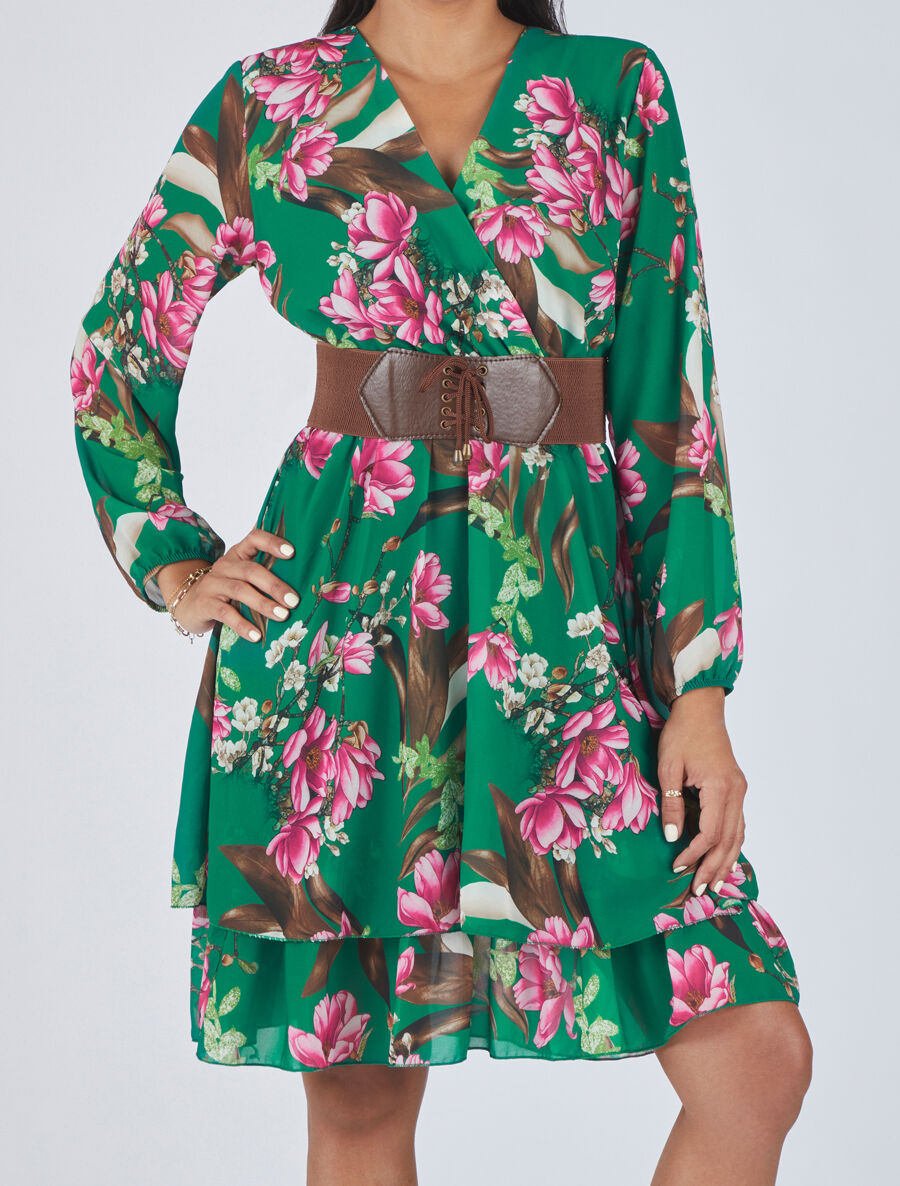 Robe col cache-coeur imprimé floral - Vert - 4