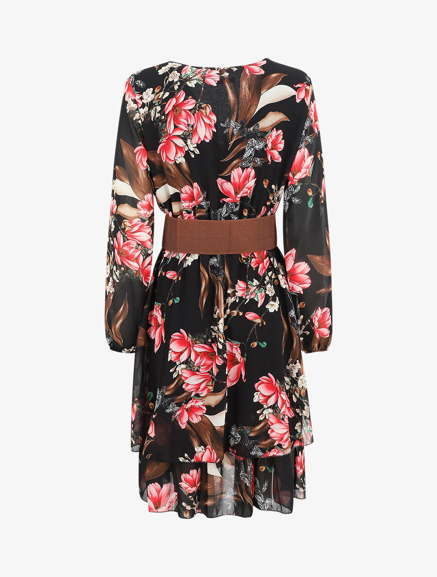 Robe col cache-coeur imprimé floral - Noir - 2